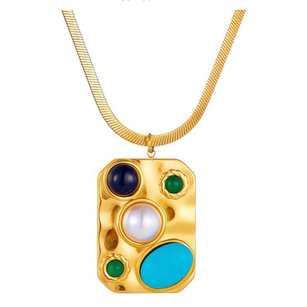 18k Gold Plated Multi Colored Stone Pendant snake Necklace - Picture 3 of 3